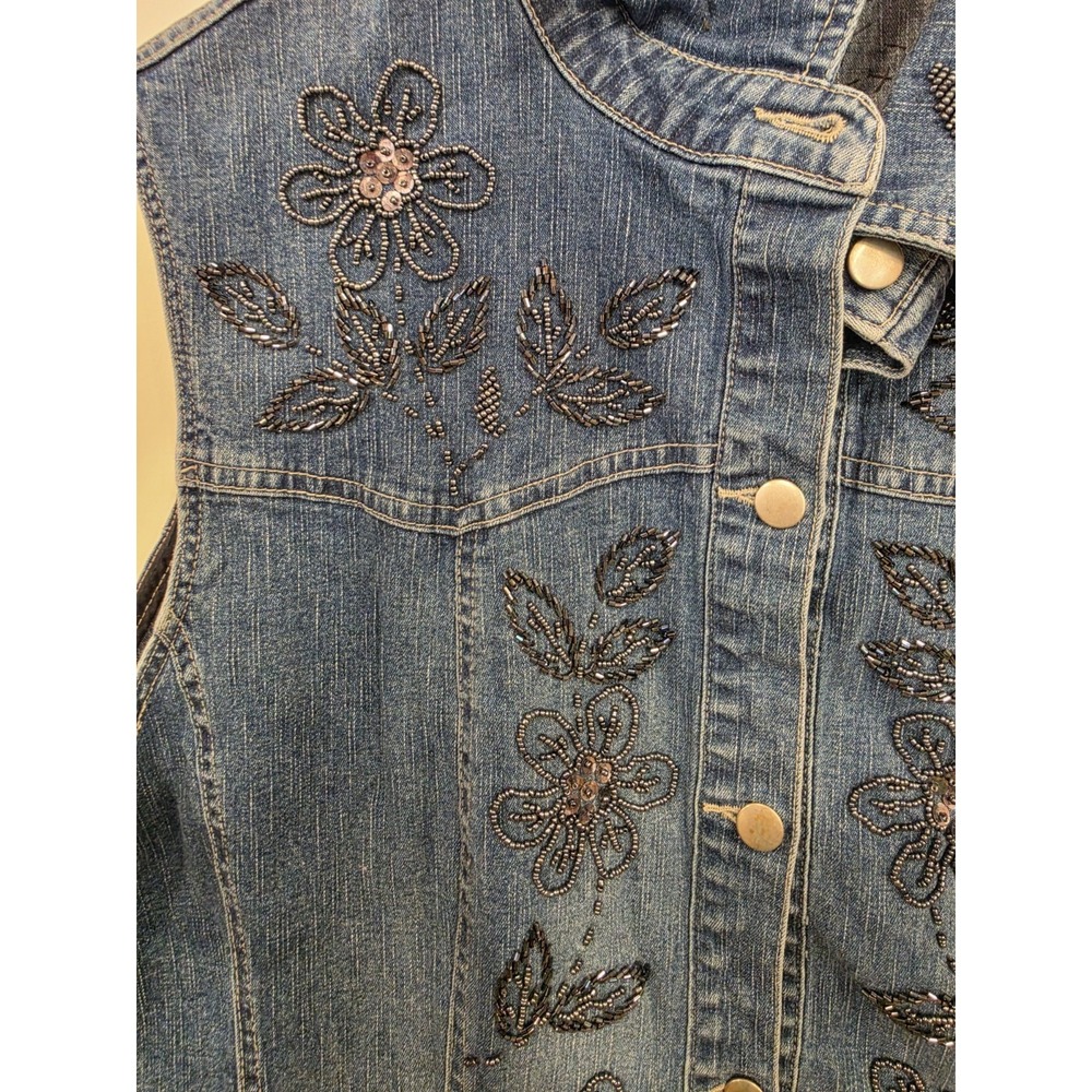 Women's Vintage Embellished Denim Vest Size 1X Boho Artsy Indie Western - Picture 3 of 7